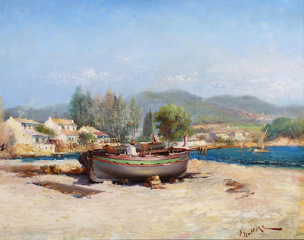 Louis Nattero 1870 / 1915, bord de mer Méditerranéen, huile sur toile.-photo-3