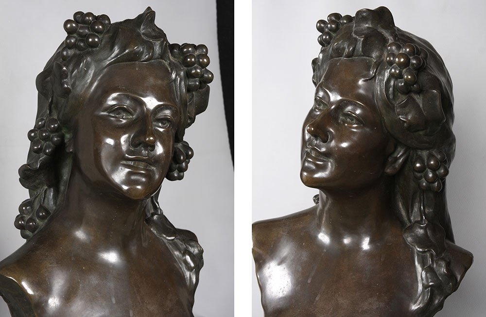 Grand Bronze vers 1910, 70 cm, Bacchante, de Arthur Puyt 1873/1955-photo-2