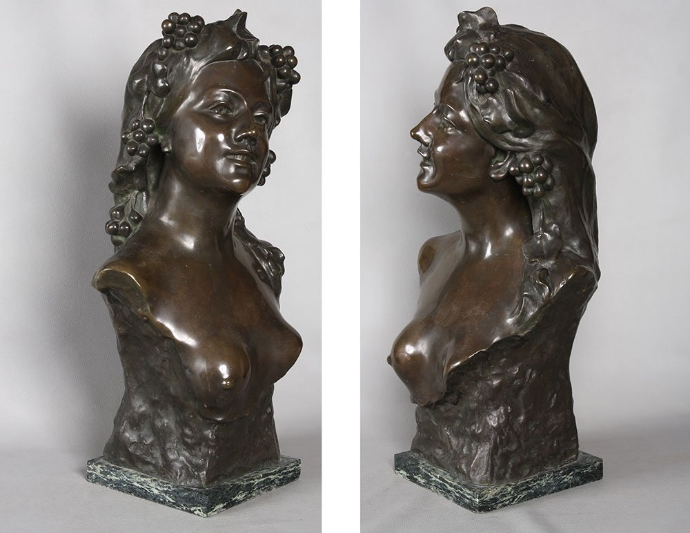 Grand Bronze vers 1910, 70 cm, Bacchante, de Arthur Puyt 1873/1955-photo-3