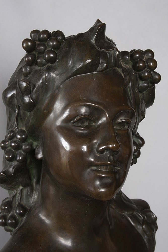 Grand Bronze vers 1910, 70 cm, Bacchante, de Arthur Puyt 1873/1955-photo-4