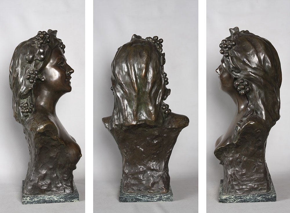 Grand Bronze vers 1910, 70 cm, Bacchante, de Arthur Puyt 1873/1955-photo-1