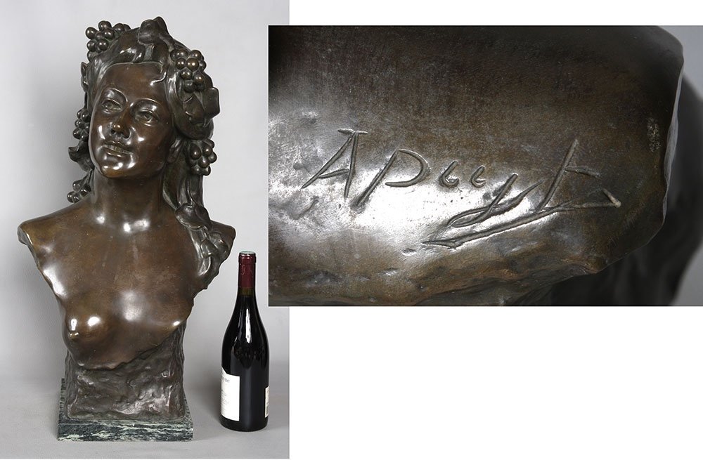 Grand Bronze vers 1910, 70 cm, Bacchante, de Arthur Puyt 1873/1955-photo-2