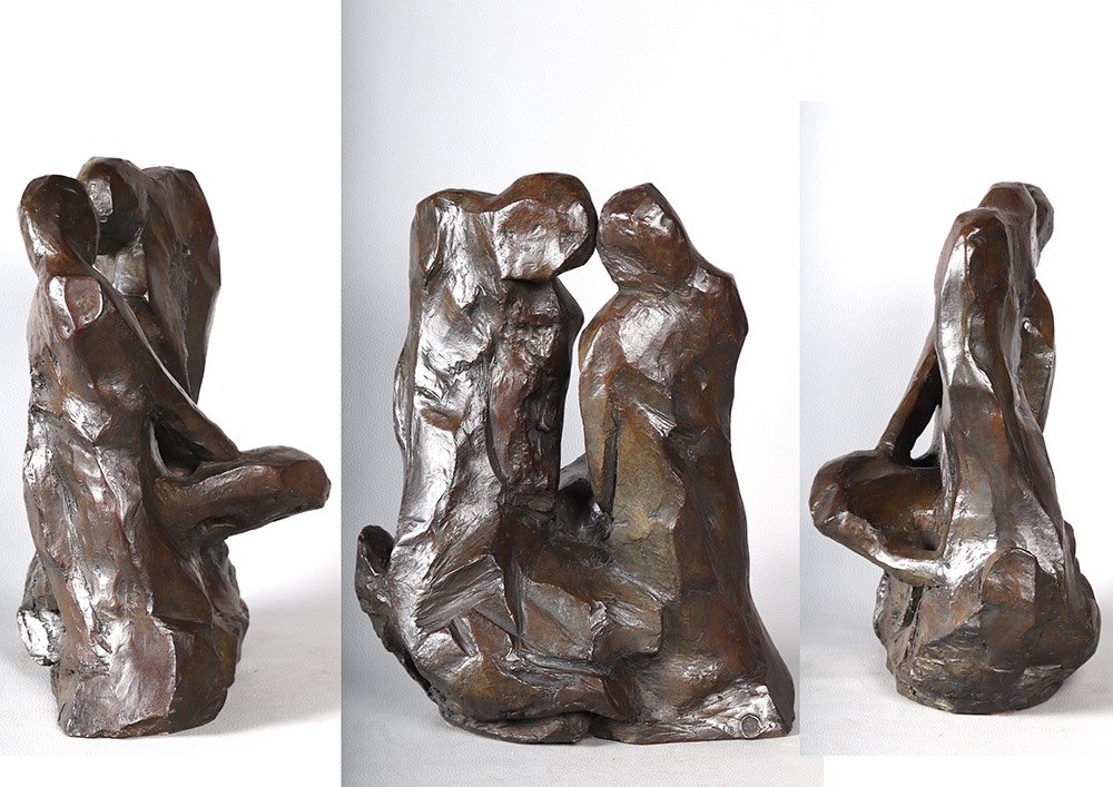 Bronze, Signed Martine Rouart Born In 1934, Fishermen With A Net, French School 20th Century-photo-2
