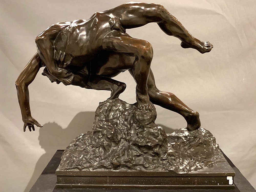 Large 19th Century Bronze, 80 Cm, Jef Lambeaux, G. Courbet Museum, The Wrestlers -photo-3