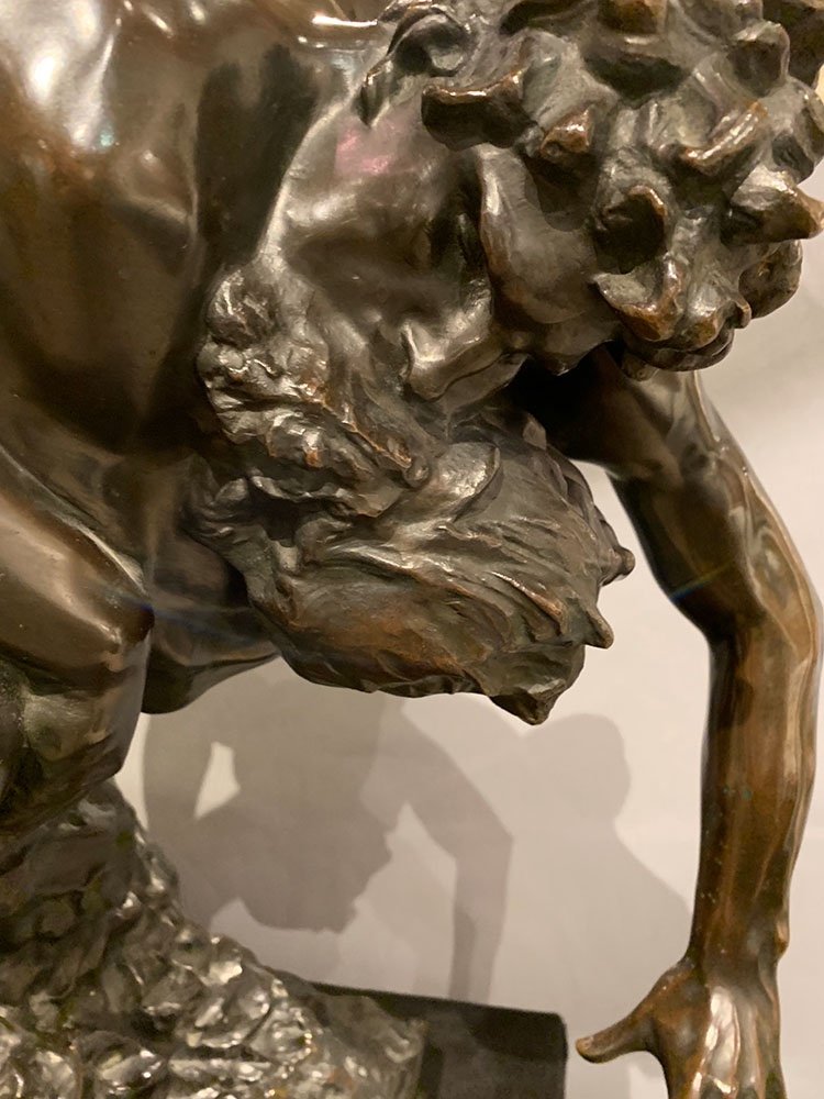 Large 19th Century Bronze, 80 Cm, Jef Lambeaux, G. Courbet Museum, The Wrestlers -photo-1