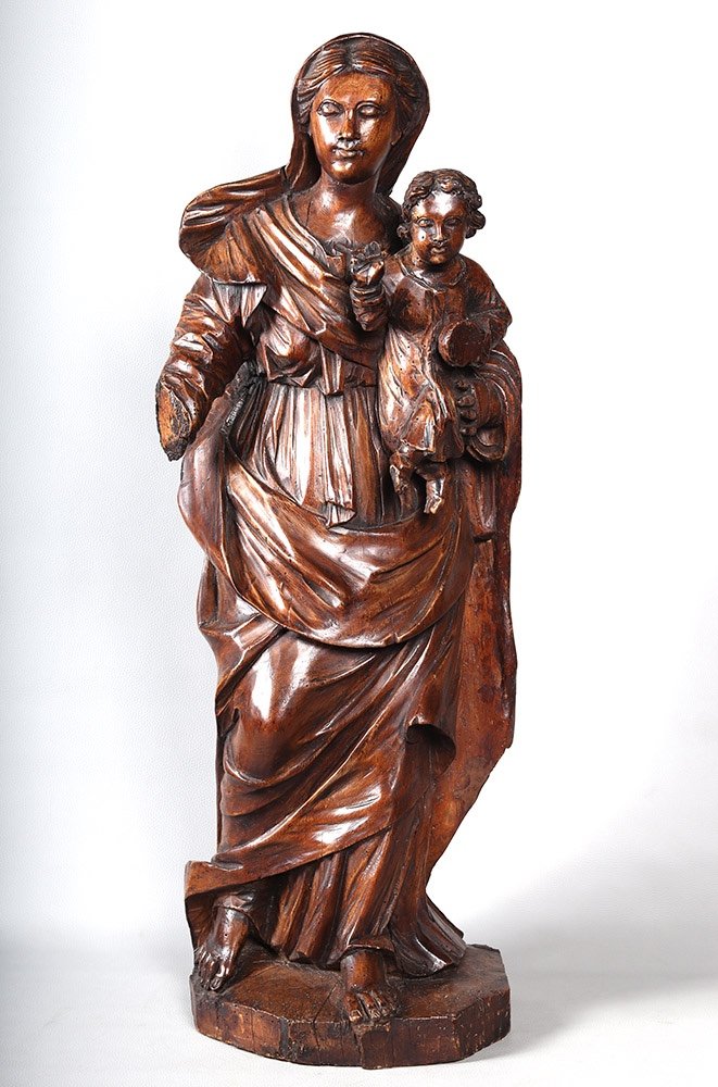 18th Century Period, 90 Cm, Virgin And Child, Large Wooden Sculpture-photo-2