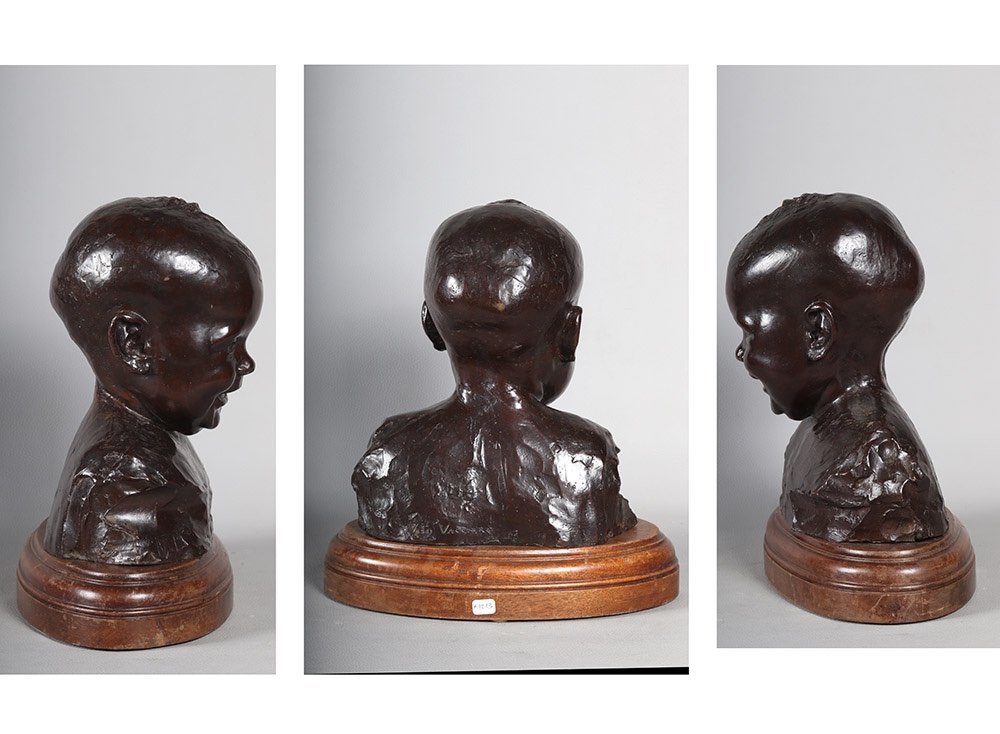 Bronze Early 20th Century, Signed Vito Vaccaro 1887/1960, Bust Of Baby-photo-3