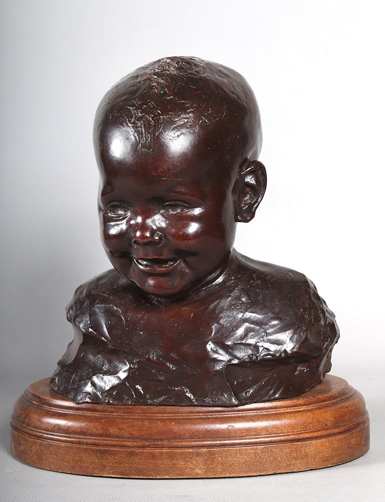 Bronze Early 20th Century, Signed Vito Vaccaro 1887/1960, Bust Of Baby