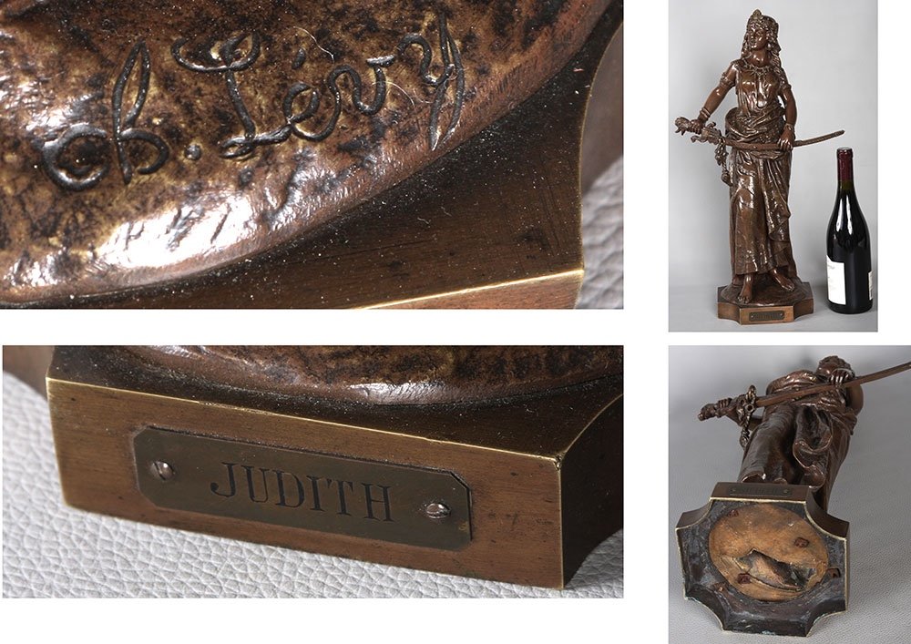 Bronze Orientaliste XIX ème, 58 cm, de Charles Octave Levy 1820 /1899, « Judith »-photo-1