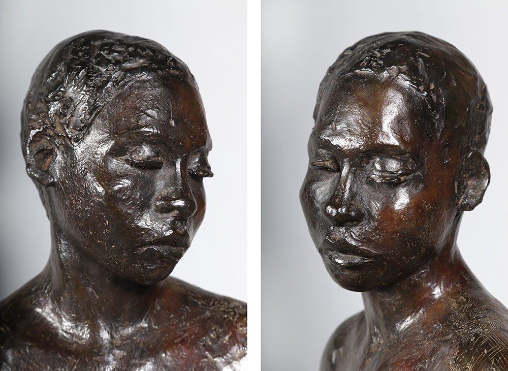 Bronze XX ème, 46 cm, signé M.j. Bourron, numéroté 2/8, Africa-photo-3