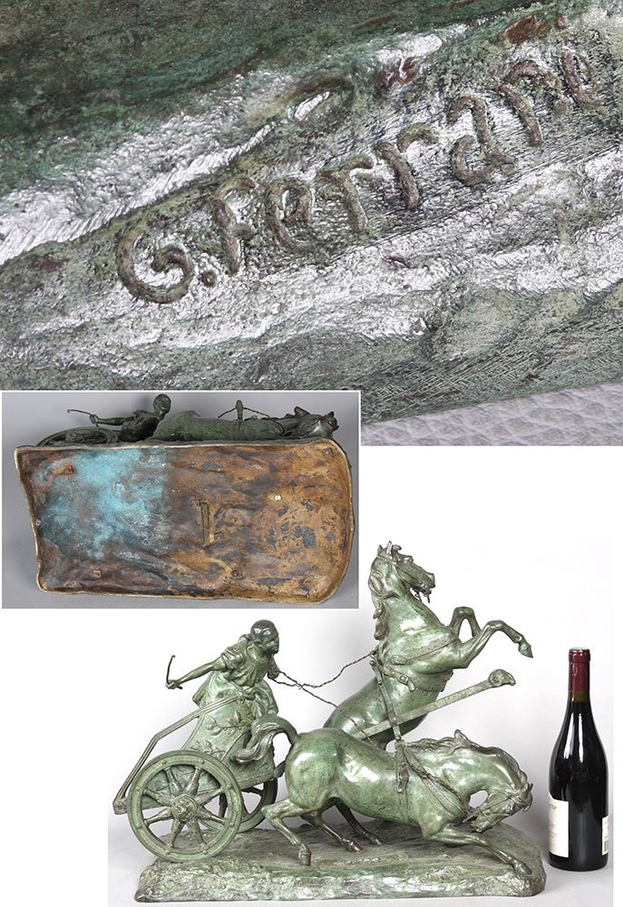 Bronze 19th Century, 58 Cm, By Giuseppe Ferrari 1840/1905, The Roman Chariot Race-photo-4