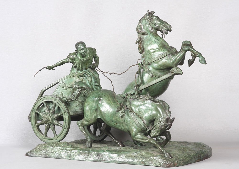 Bronze 19th Century, 58 Cm, By Giuseppe Ferrari 1840/1905, The Roman Chariot Race