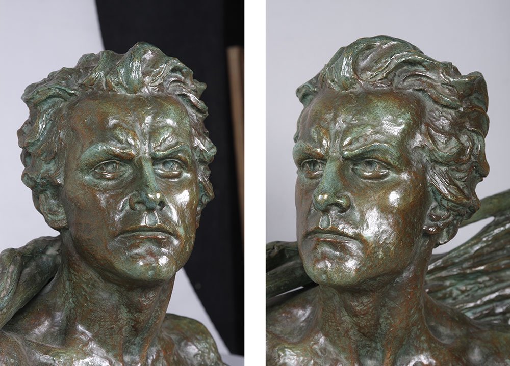 Bronze vers 1930, 56 cm, buste de Jean Mermoz, signé Alexandre Ouline-photo-2