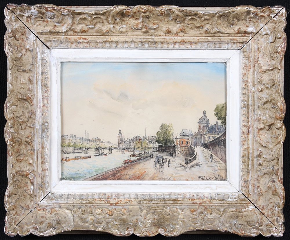 Frank Will (frank Boggs), Paris, Quai de Seine, Pont des Arts, aquarelle