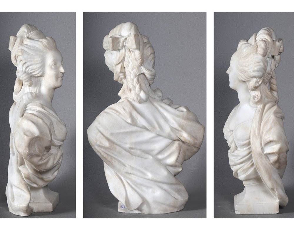 Marie-antoinette In White Marble After Augustin Pajou 1730/1809, Mid-19th Century-photo-3