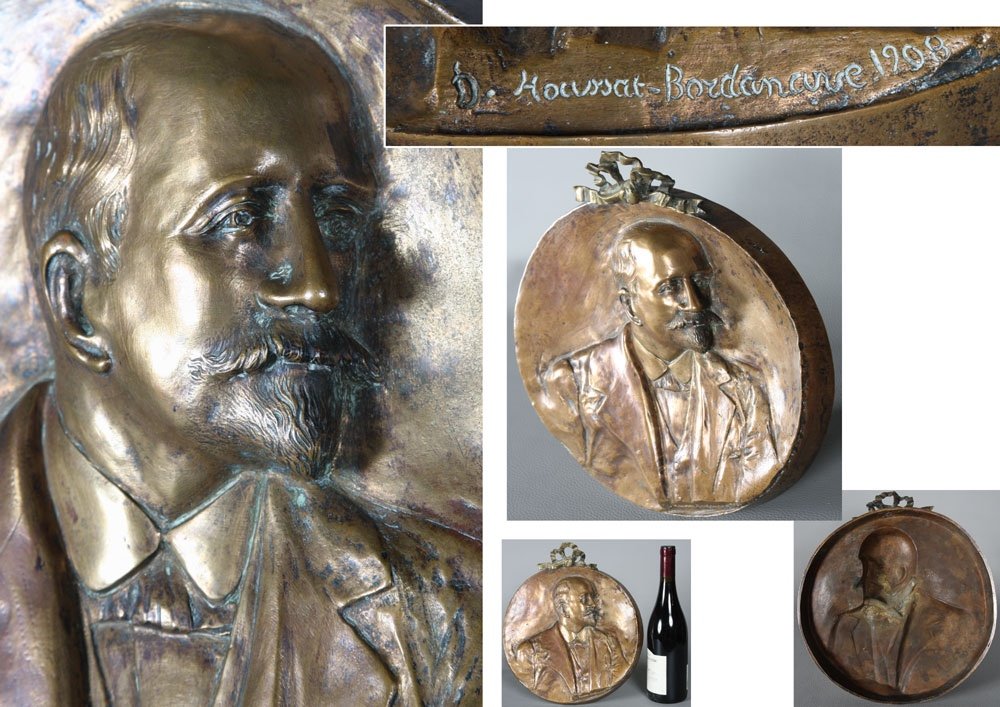 Bronze 28 Cm, By D. Houssat Bordanave, 1908, Portrait, Bas Relief, Medal.-photo-2