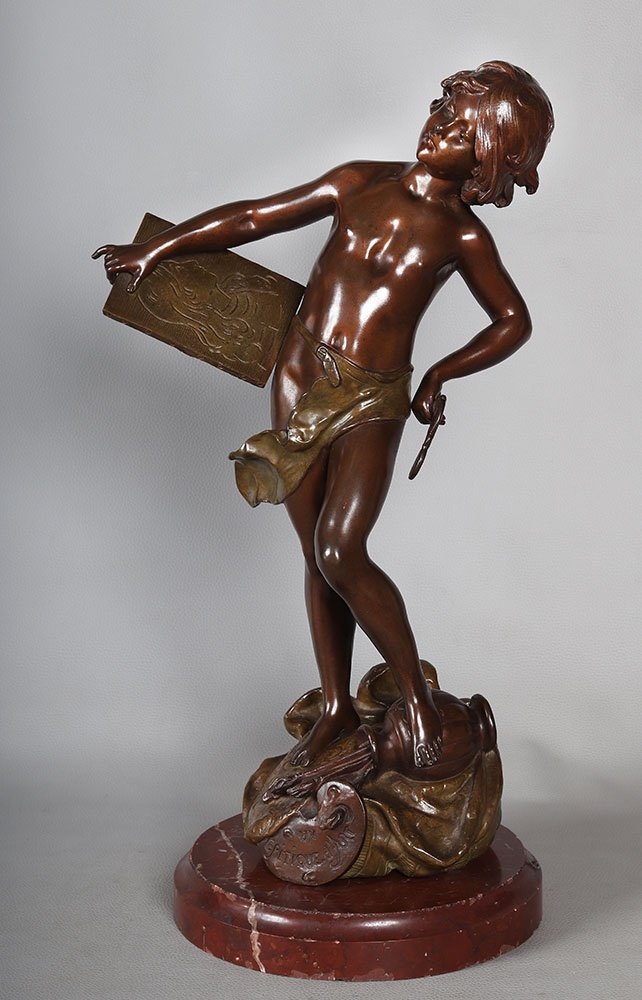 Bronze XIX ème, 56 cm, Moreau Louis Auguste 1834/1917, Le critique d’art