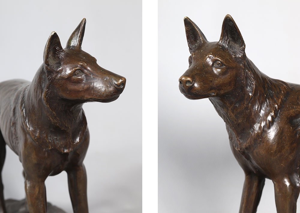 19th Century Bronze, Signed H. Hanggen Or H. Hanssen, Shepherd Dog-photo-2