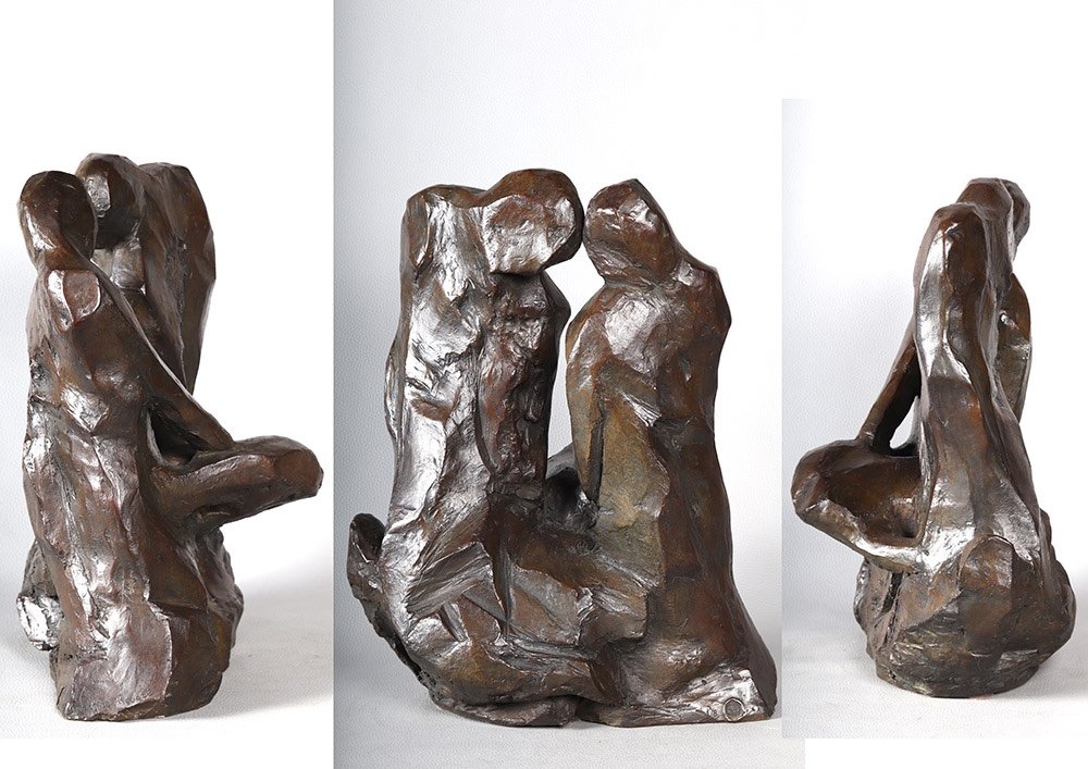 Bronze, signé Martine Rouart née en 1934, Les pêcheurs au filet, Ecole Française XX°-photo-2