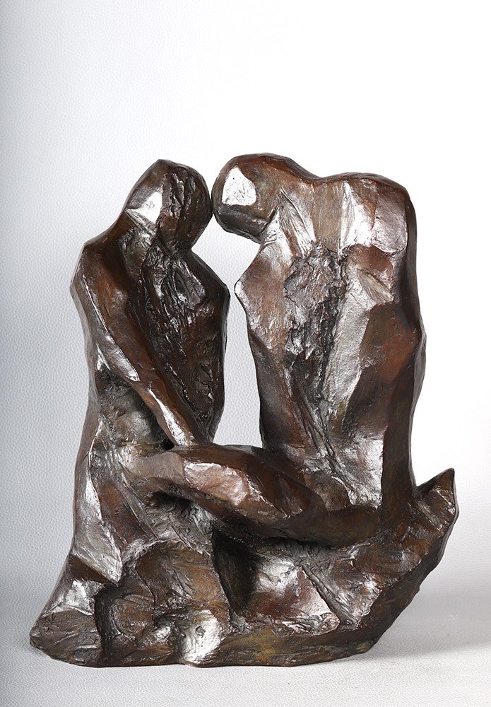 Bronze, Signed Martine Rouart Born In 1934, Fishermen With Nets, French School 20th Century