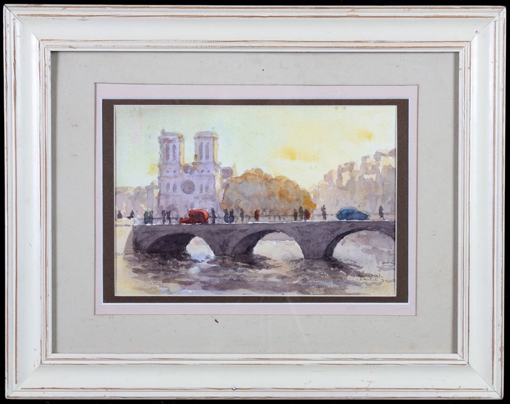 Watercolor, Paris, Notre Dame, The Island Of The City, Signed Gabriel Lardat 1900/1994