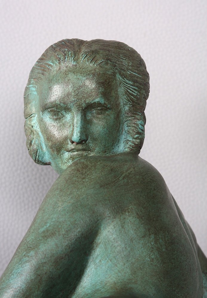 Terre cuite Art Déco, Marcel Bouraine 1886/1948, Nue allongée, Ecole Française-photo-2