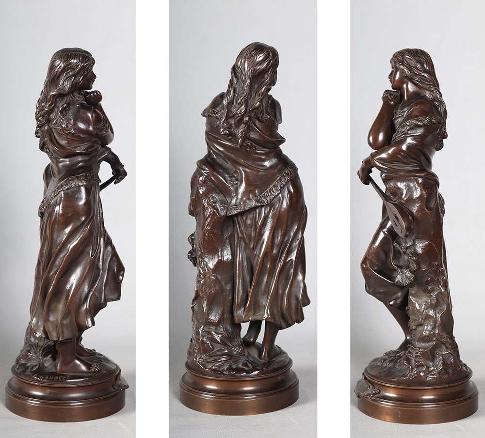 Bronze XIXème, d’Adrien Gaudez 1845/1902, "Mignon" héroïne d'Opéra Comique-photo-3