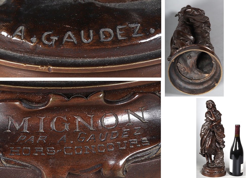 Bronze XIXème, d’Adrien Gaudez 1845/1902, "Mignon" héroïne d'Opéra Comique-photo-4