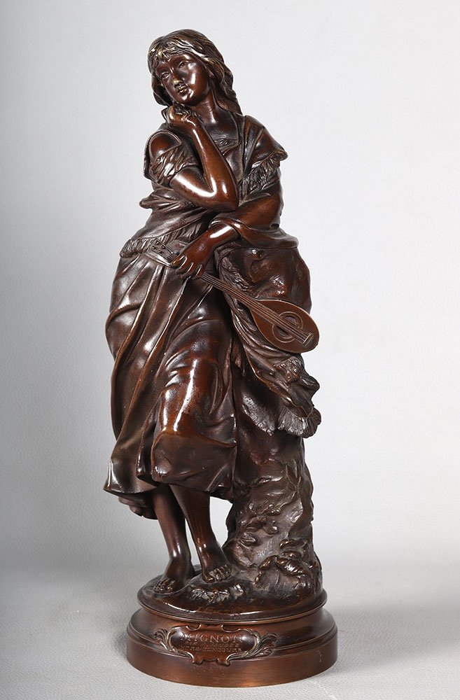 Bronze XIXème, d’Adrien Gaudez 1845/1902, "Mignon" héroïne d'Opéra Comique