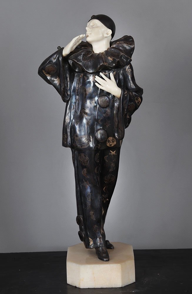 Claude Mirval 1889/1973, (55cm), Chryselephantine, Art Deco, Pierrot 