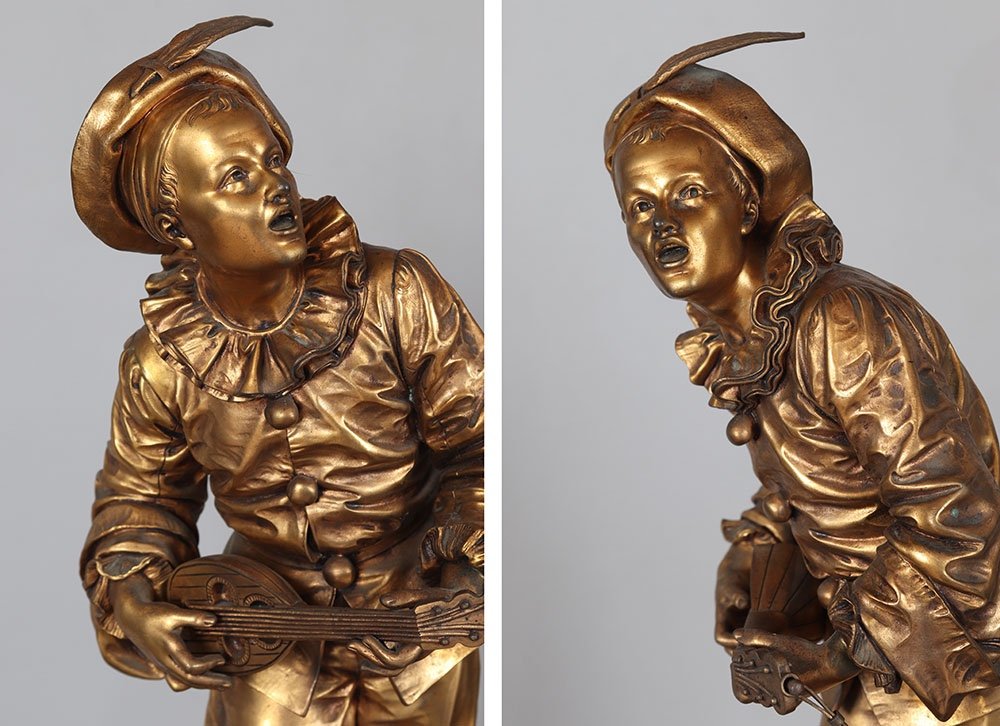 Bronze XIX°, 51 cm, signé : Eutrope Bouret 1883/1906, Pierrot-photo-2