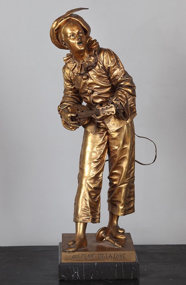 Bronze XIX°, 51 cm, signé : Eutrope Bouret 1883/1906, Pierrot