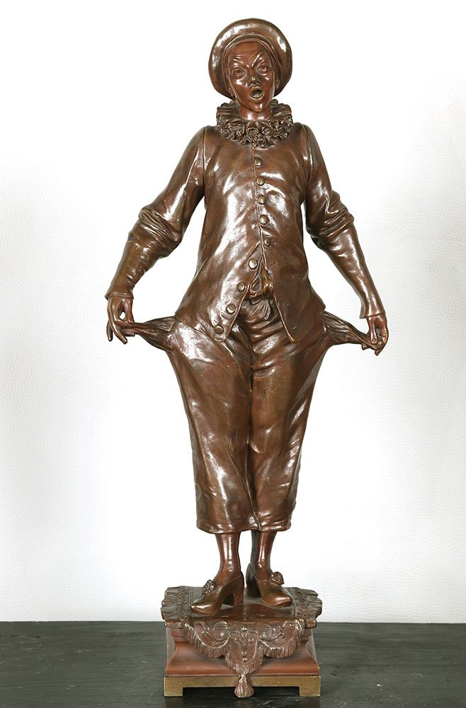 Adrien Gaudez 1845/1902, Bronze 55 Cm, Pierrot 