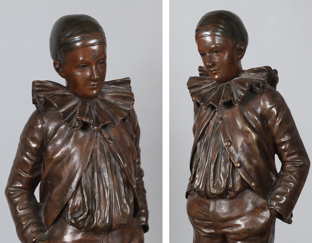 Bronze XIX°, 43 cm, Signé : GARNIER Jean 1853/1910, Pierrot-photo-2