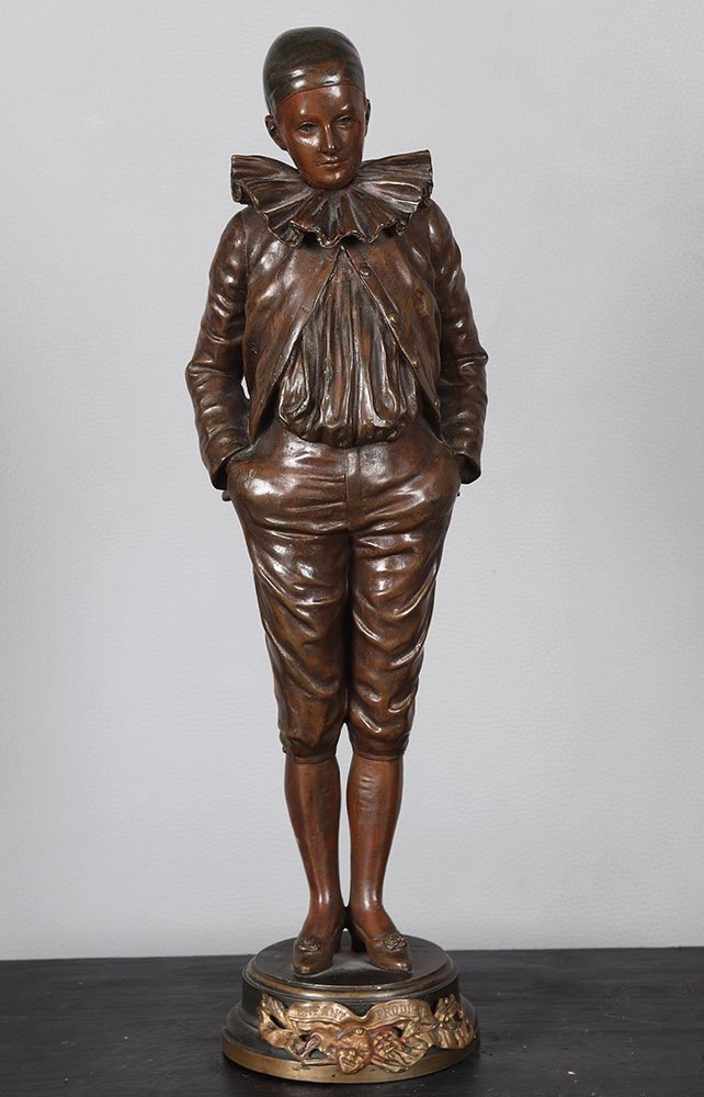 Bronze XIX°, 43 cm, Signé : GARNIER Jean 1853/1910, Pierrot