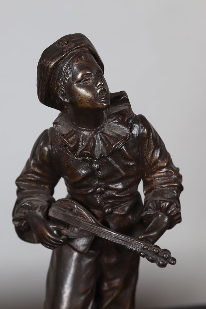 19th Century Bronze, 22 Cm, Signed: Eutrope Bouret 1883/1906, Pierrot-photo-2