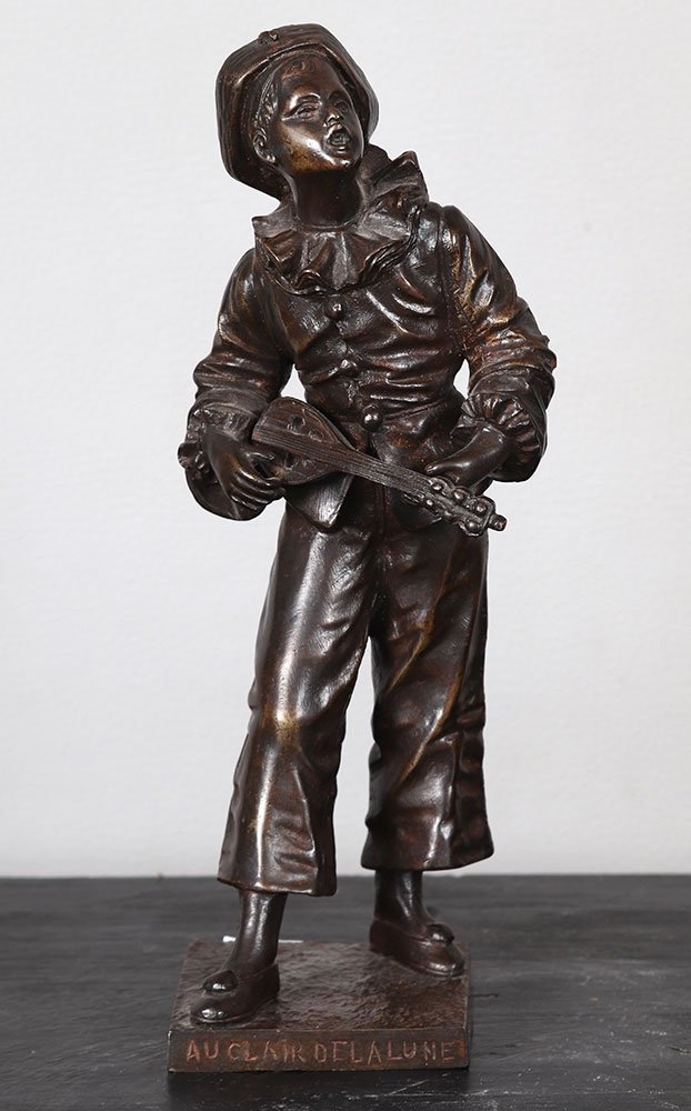 19th Century Bronze, 22 Cm, Signed: Eutrope Bouret 1883/1906, Pierrot