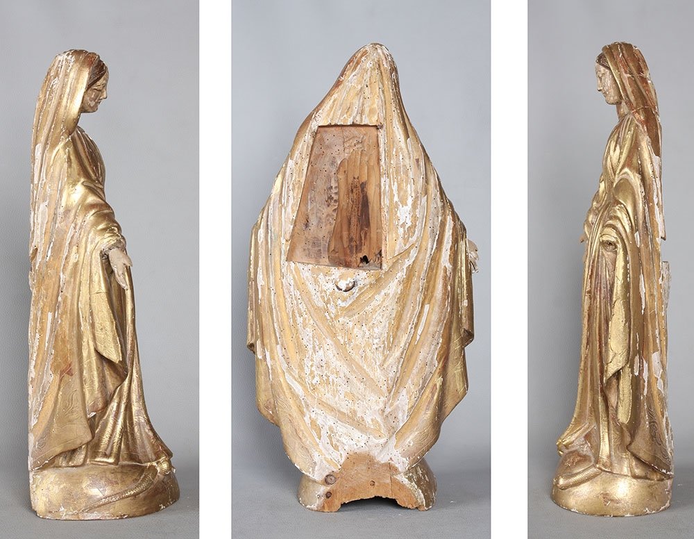 18th Century Virgin, 60 Cm, Wooden Sculpture Gilded With Gold Leaf-photo-4