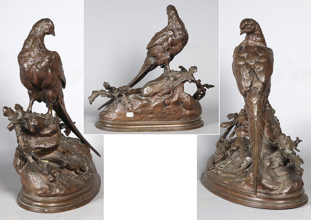 19th Century Bronze, Signed Louis Emile Cana 1845/1895, The Pheasant And The Lizard-photo-3