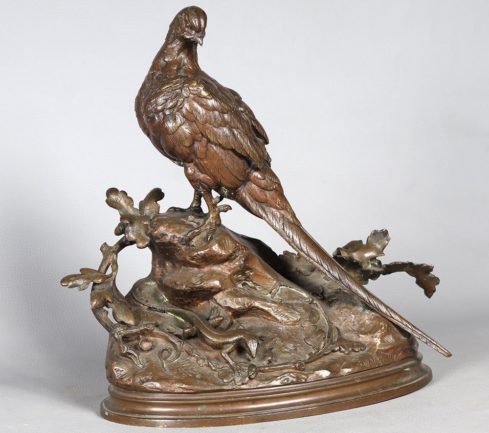 19th Century Bronze, Signed Louis Emile Cana 1845/1895, The Pheasant And The Lizard