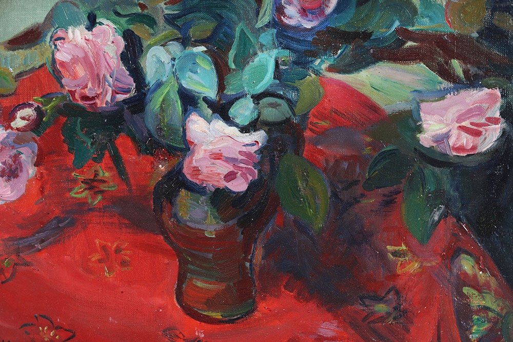 Bouquet de roses, signé Robert Francolin 1899/1974, Ecole Françaises-photo-3