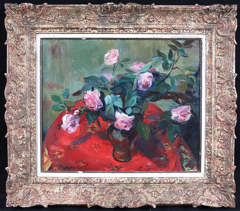 Bouquet de roses, signé Robert Francolin 1899/1974, Ecole Françaises