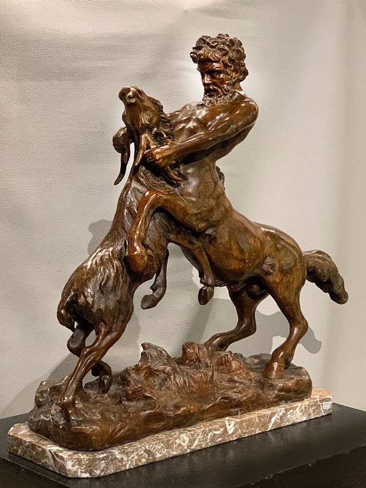 Large 19th Century Bronze, 65 Cm, By James Hunt 1880 / ?, Centaur Fighting With A Goat-photo-1