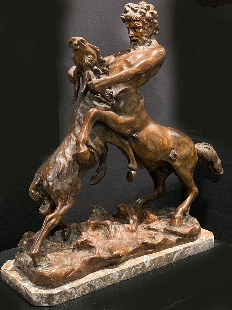 Large 19th Century Bronze, 65 Cm, By James Hunt 1880 / ?, Centaur Fighting With A Goat