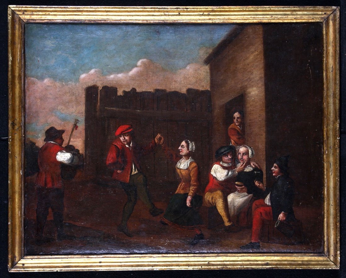 Ecole Flamande  XVII°, réjouissance villageoises, atelier de David Teniers II, 1610/1690