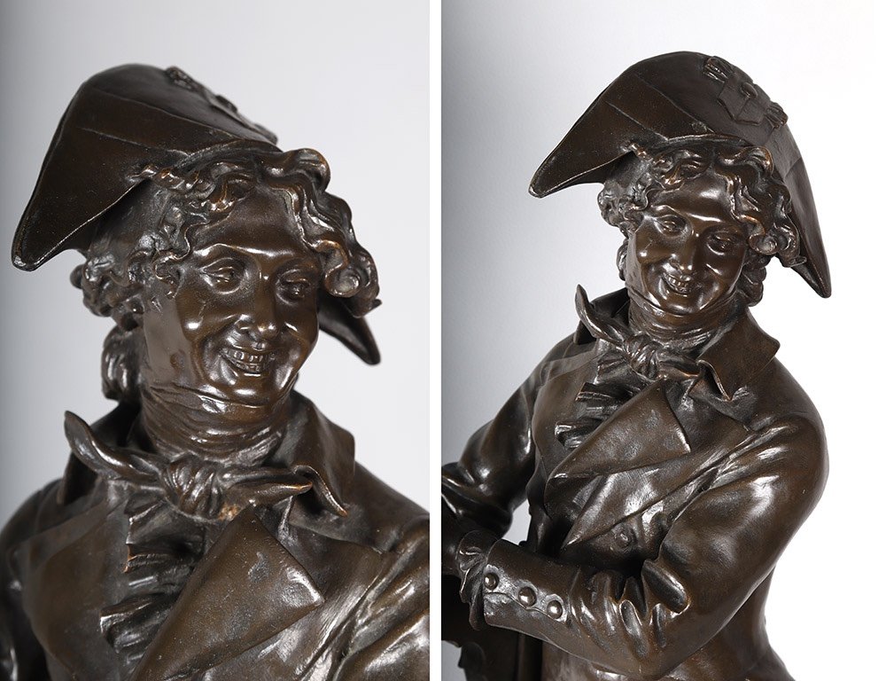 19th Century Bronze, 62 Cm, Jean Jules Salmson 1823/1902, Violinist Under The Empire, French School-photo-3