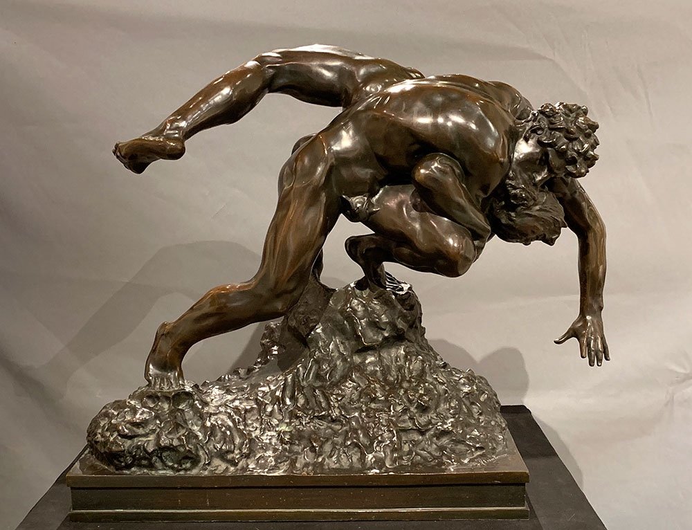 Grand Bronze XIX ème, 80 cm, Jef Lambeaux, Musée G. Courbet, les lutteurs -photo-2