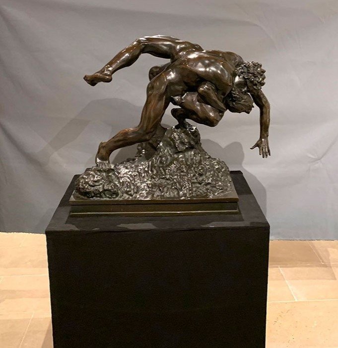 Grand Bronze XIX ème, 80 cm, Jef Lambeaux, Musée G. Courbet, les lutteurs 