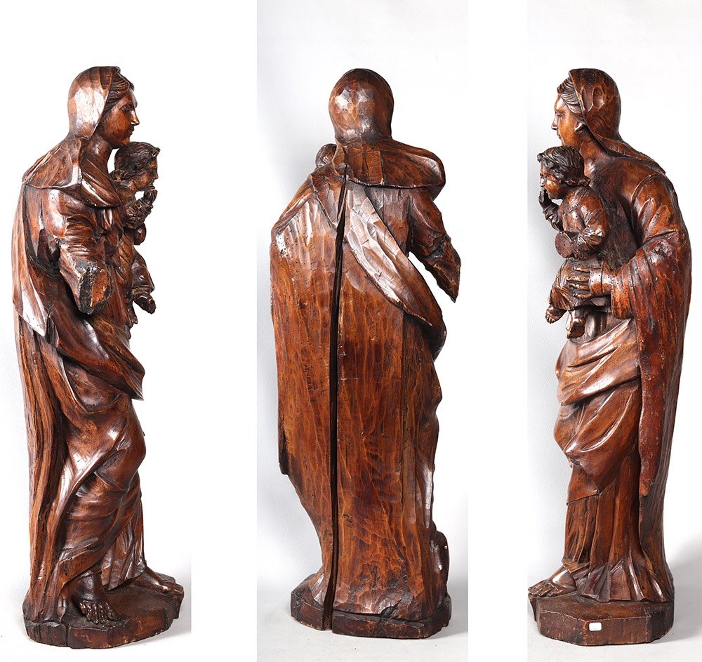 Epoque XVIII ème, 90 cm, Vierge à L’enfant, Grande sculpture en bois massif-photo-3