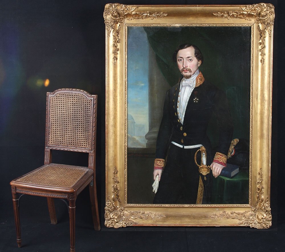 Grand Portrait, 150 cm, de Louise Phalipon, daté 1849, Ingénieur en chef des Ponts et Chaussées